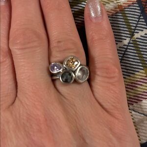 Silpada Silver Ring with Multi-Color Stones Wine Flight